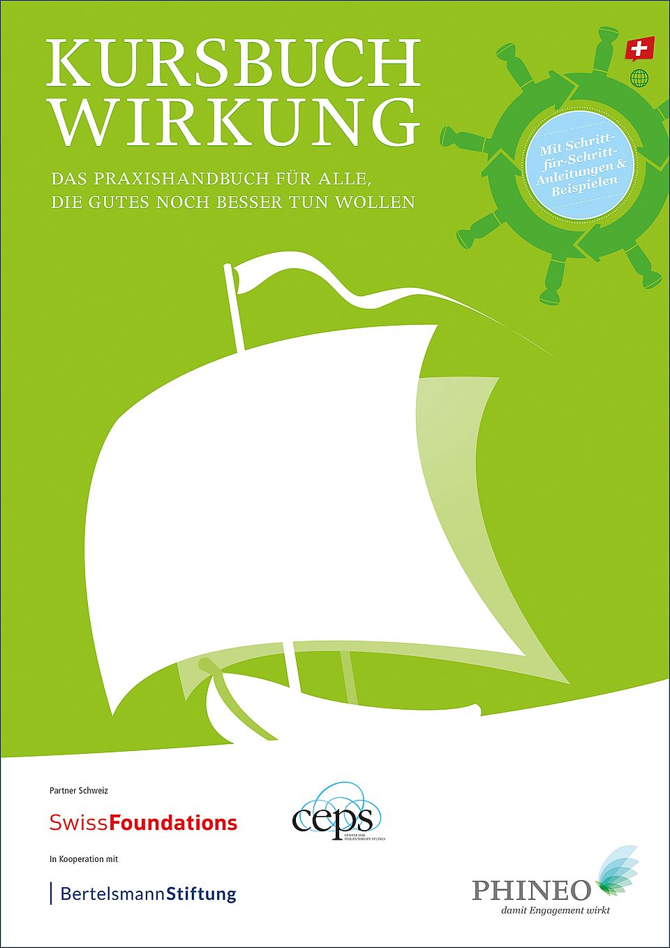 Titelbild Kursbuch Wirkung: weisses Schiff auf grünem Hintergrund