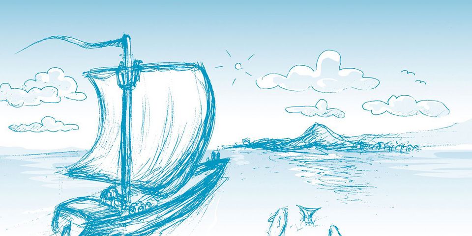 Weisses Schiff auf blauem Hintergrund